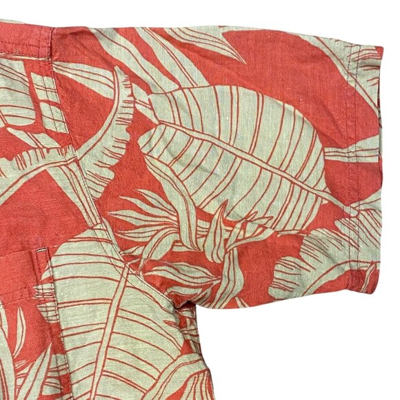 Royal Robbins Hawaiian Aloha M Shirt Bamboo Bird Of Paradise Taro Leaves Orange - Picture 7 of 13